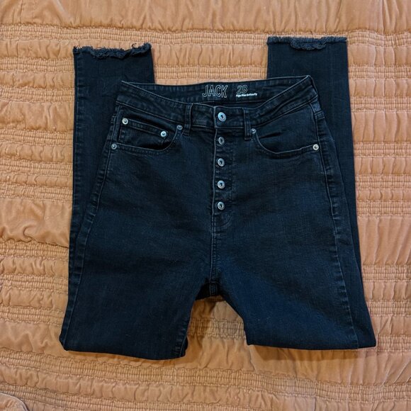 Jack BB Dakota Black High-Rise Button-Fly Jeans Raw Hem Women's Size 28 - Picture 6 of 8